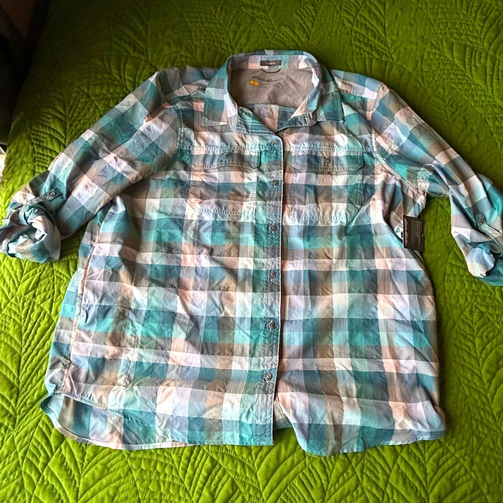 Eddie Bauer Blue and White Button Down Shirt